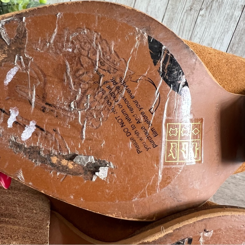 Free People Silverton Slingback Stacked Heel Slingback Tan Leather Mules 7.5 - Picture 8 of 9